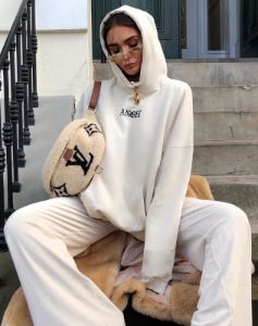 Oversize Hoody in Stone with Angel Embro sold by Motel Rocks