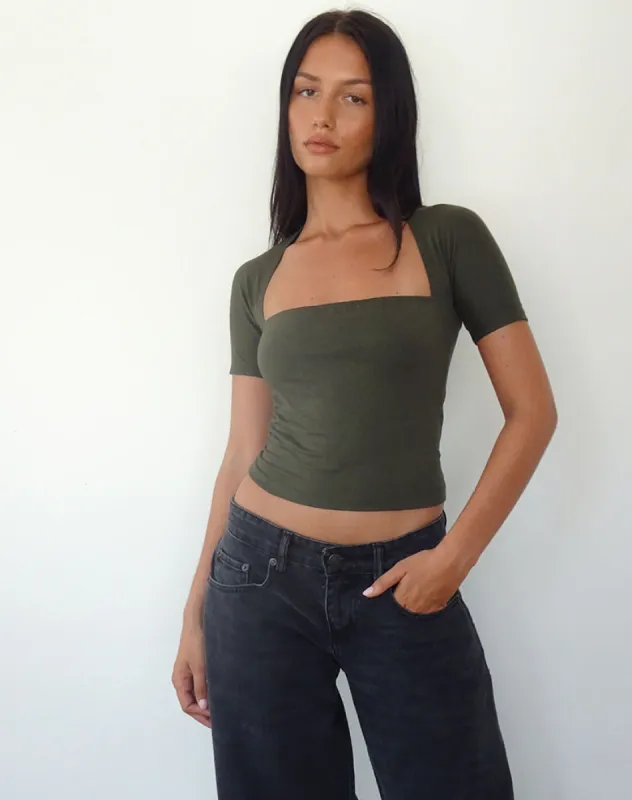 Requa Crop Top in Olive sold by Motel Rocks