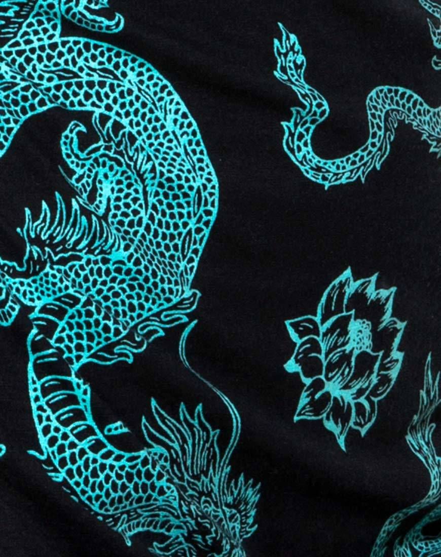 Ardilla Bodycon Dress in Dragon Flower Black and Mint sold by Motel Rocks product image thumbnail 5