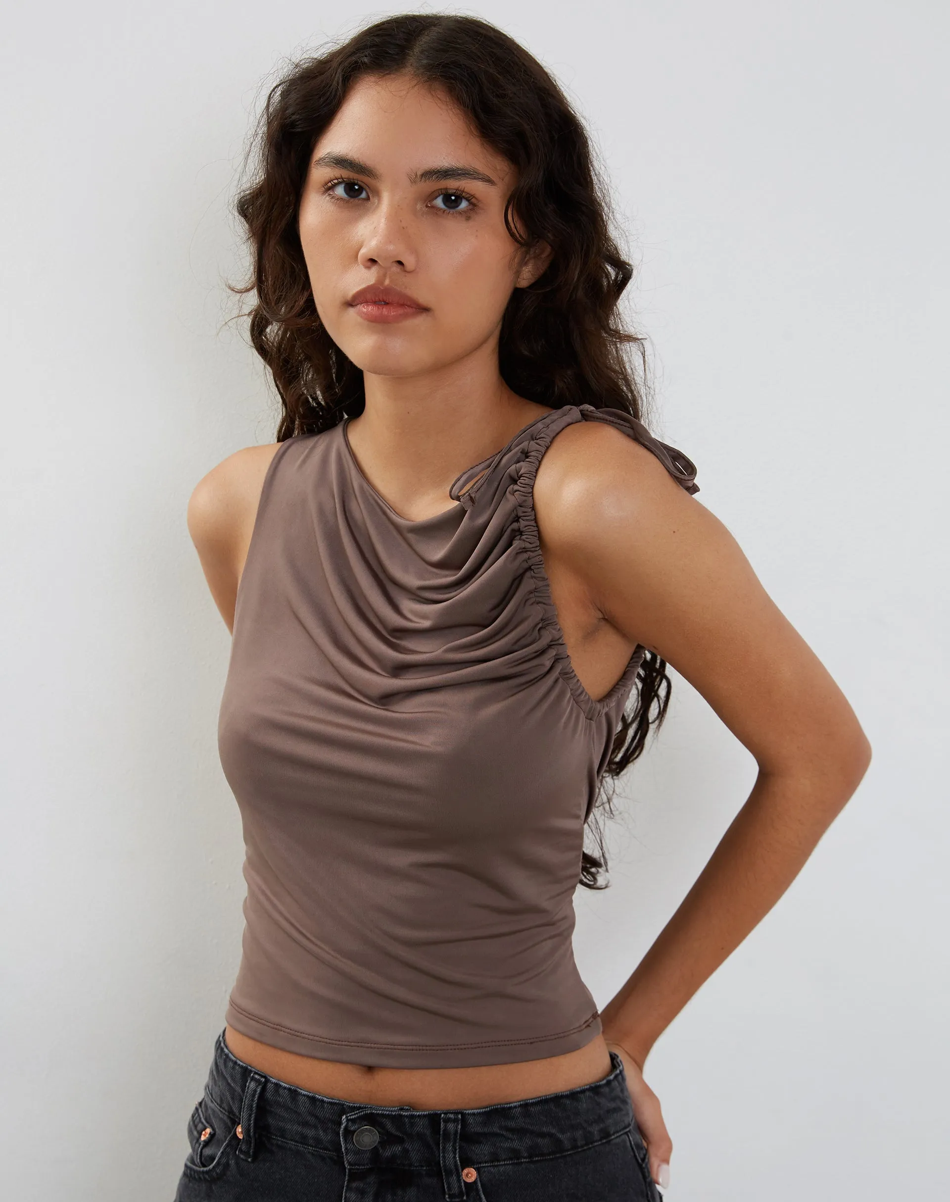Hagne Vest Top in Mocca sold by Motel Rocks