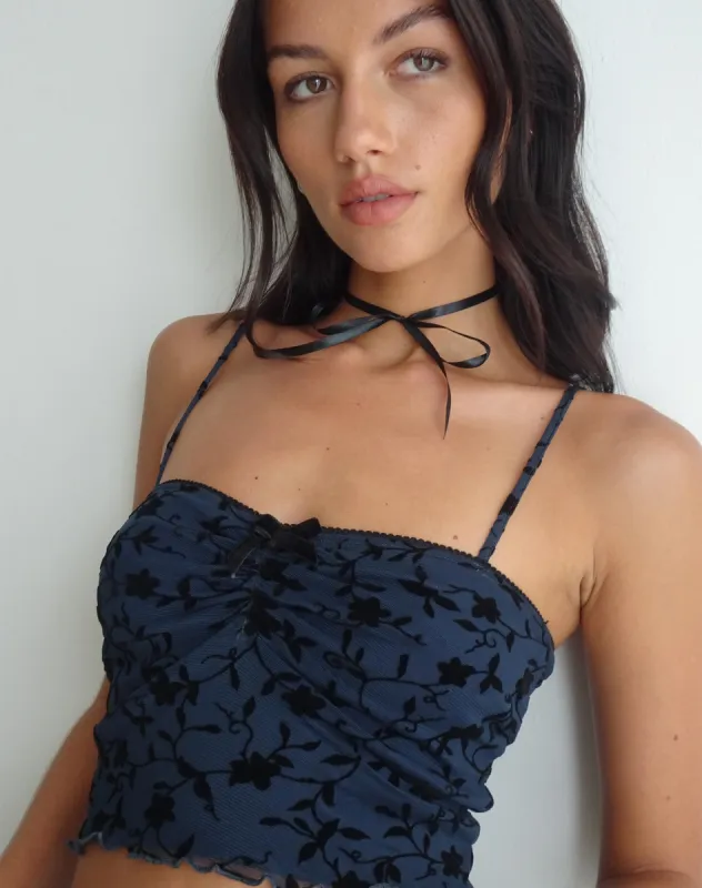 Halusi Crop Top in Pretty Petal Flock Black sold by Motel Rocks