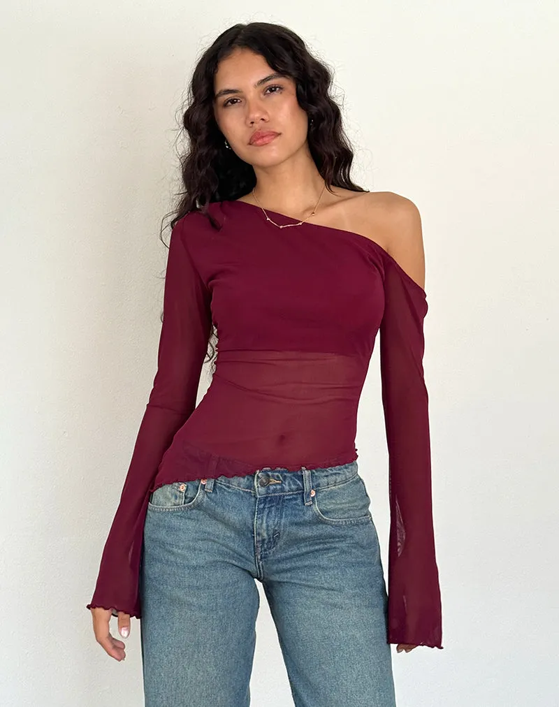 Narcissa Asymmetric Long Sleeve Top in Maroon sold by Motel Rocks product image thumbnail 5