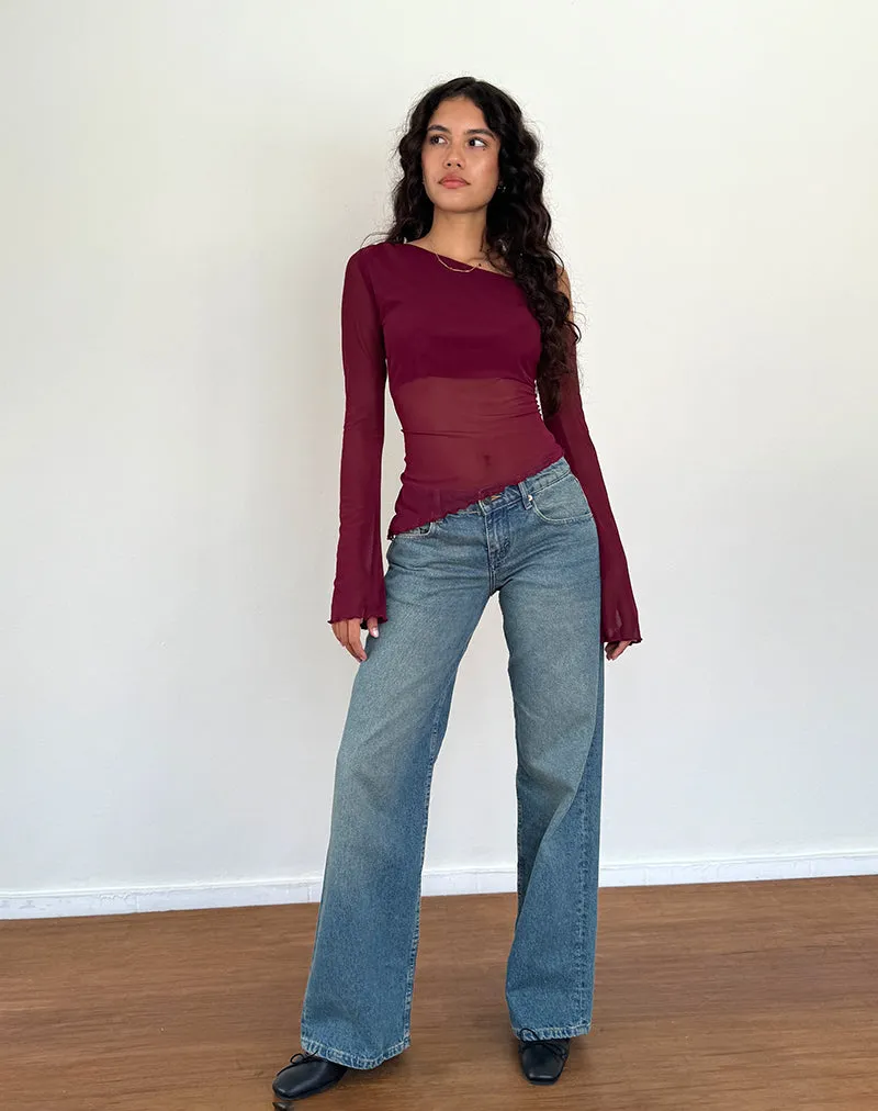Narcissa Asymmetric Long Sleeve Top in Maroon sold by Motel Rocks product image thumbnail 4