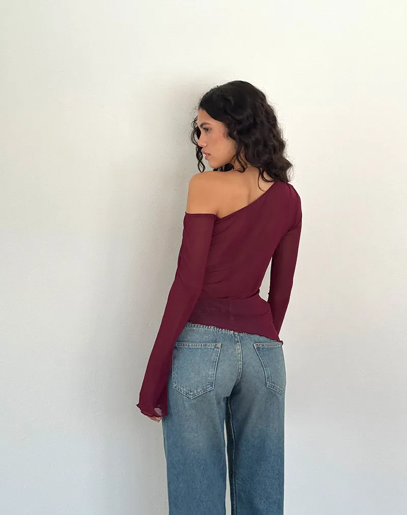 Narcissa Asymmetric Long Sleeve Top in Maroon sold by Motel Rocks product image thumbnail 3