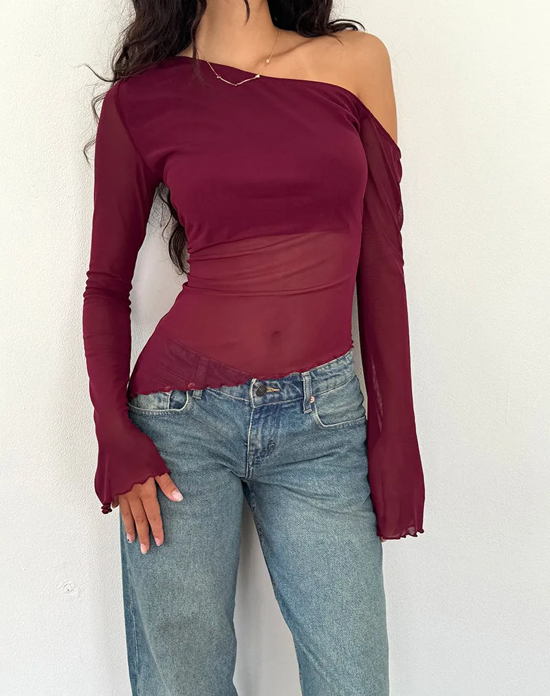 Narcissa Asymmetric Long Sleeve Top in Maroon sold by Motel Rocks product image thumbnail 2