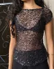 Nova Top in Sequin Mesh Black sold by Motel Rocks