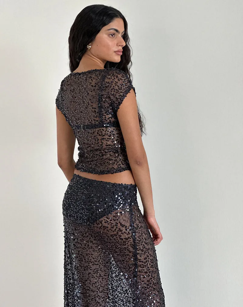 Nova Top in Sequin Mesh Black sold by Motel Rocks product image thumbnail 3