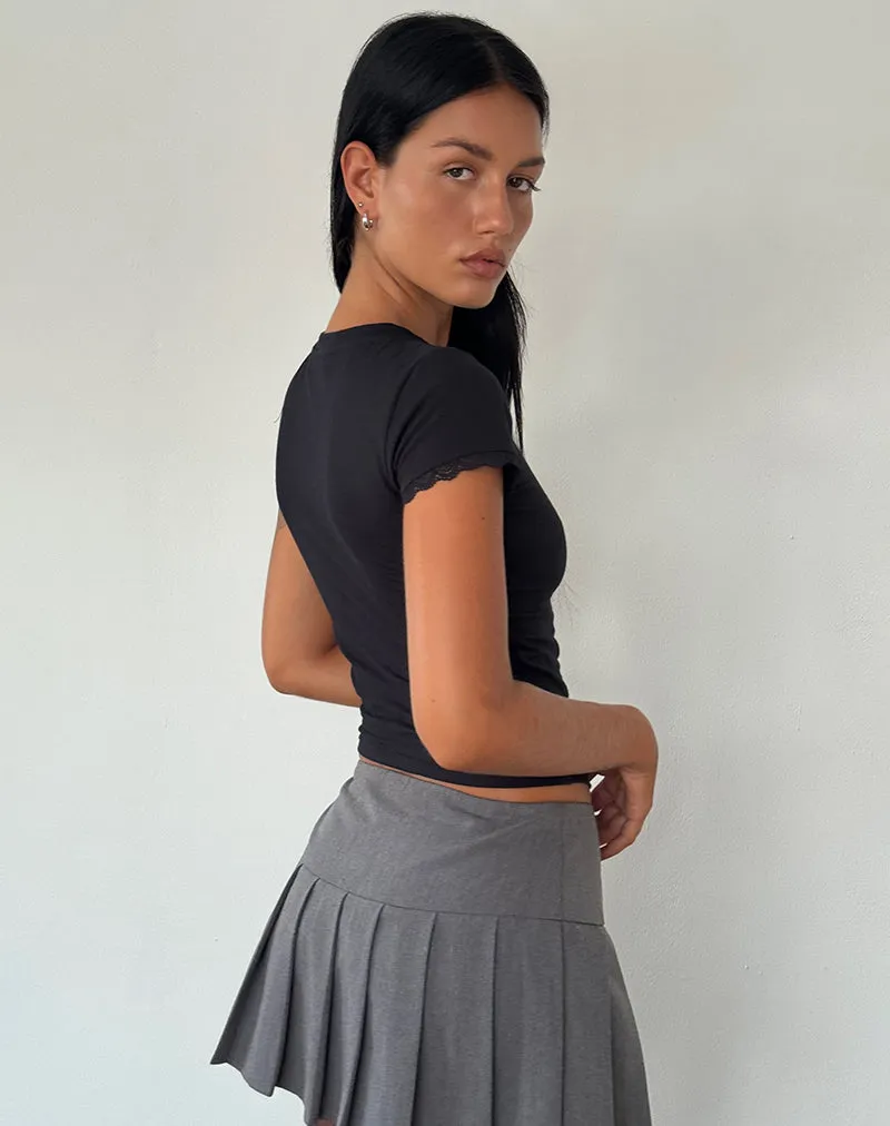 Izzy Lace Trim Tee in Black Lace Up Heart Motif sold by Motel Rocks product image thumbnail 4