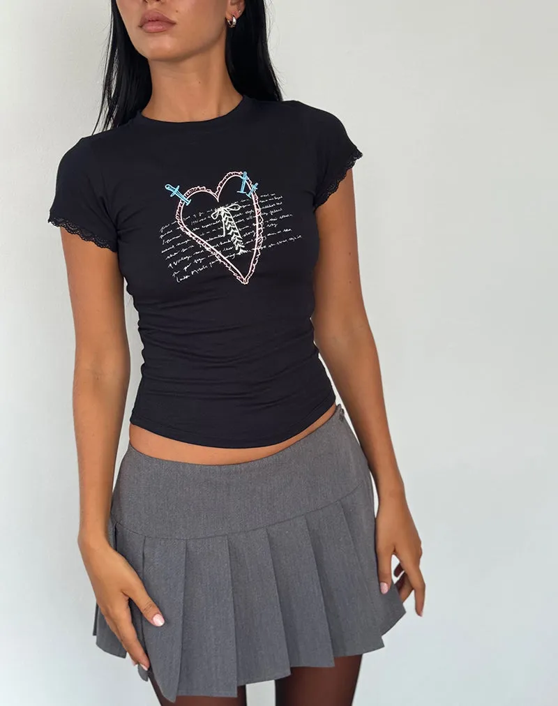 Izzy Lace Trim Tee in Black Lace Up Heart Motif sold by Motel Rocks product image thumbnail 5