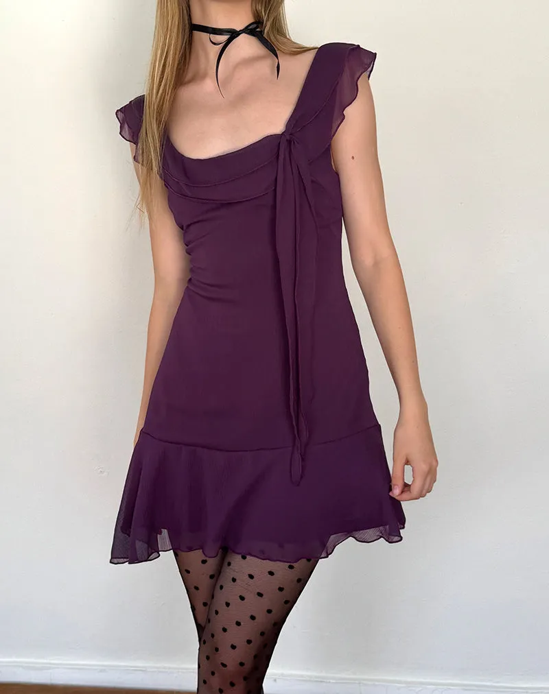 Binita Mini Dress In Chiffon Aubergine sold by Motel Rocks