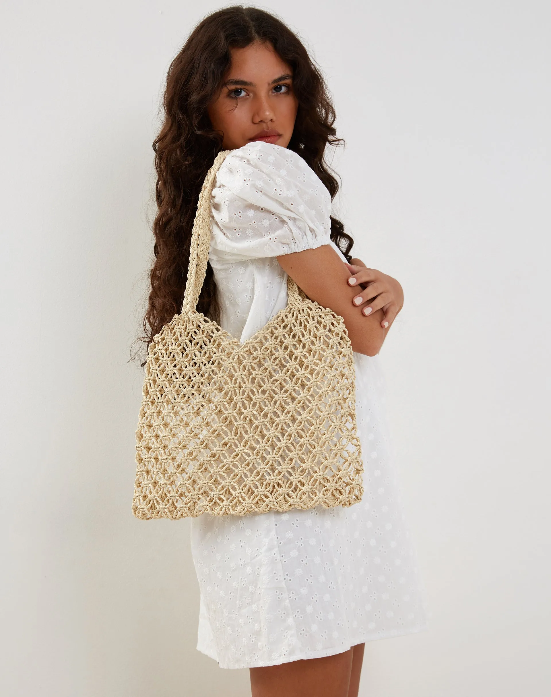Karnavi Macrame Bag in Ivory sold by Motel Rocks
