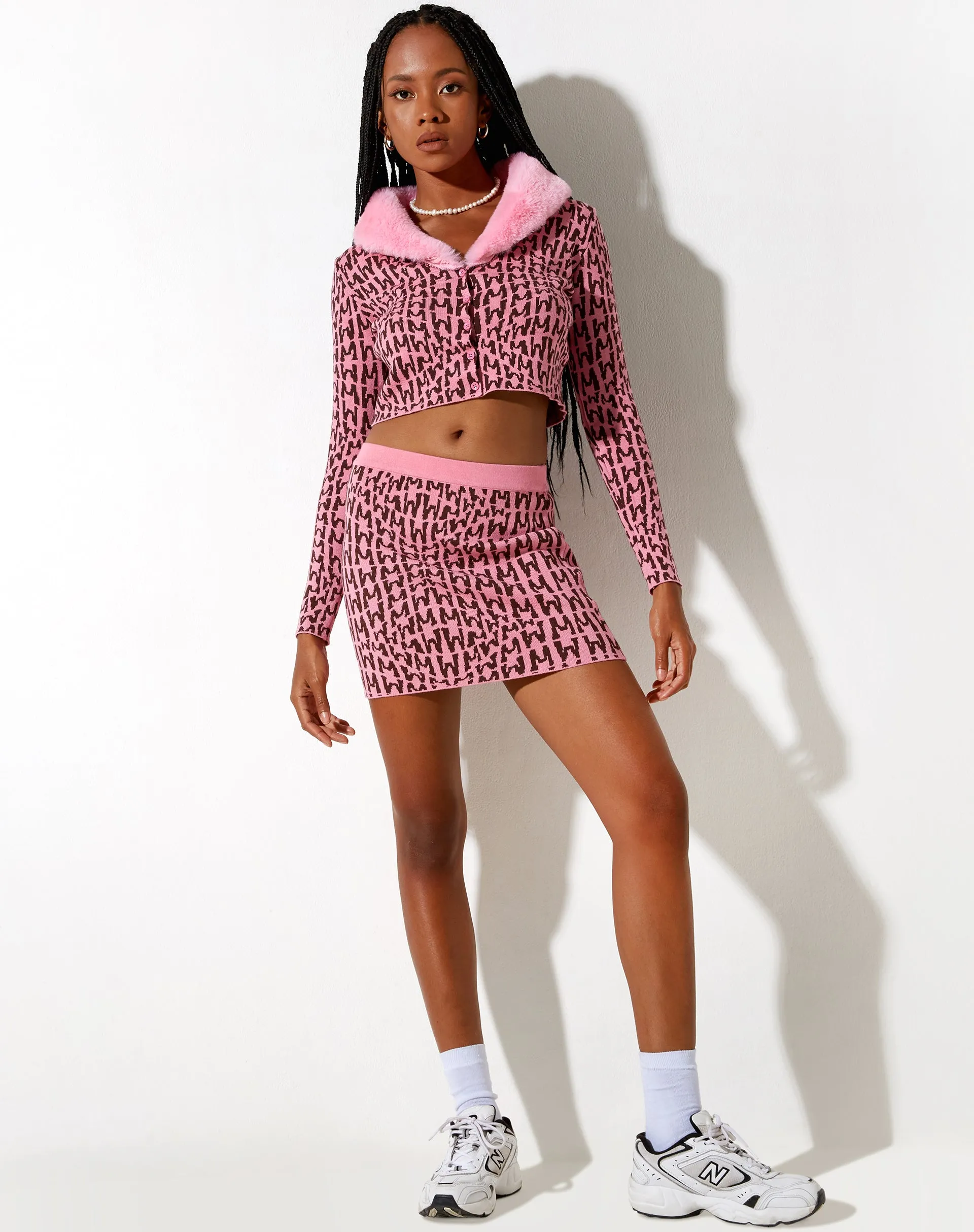 Riani Mini Skirt in Wavey M Pink sold by Motel Rocks
