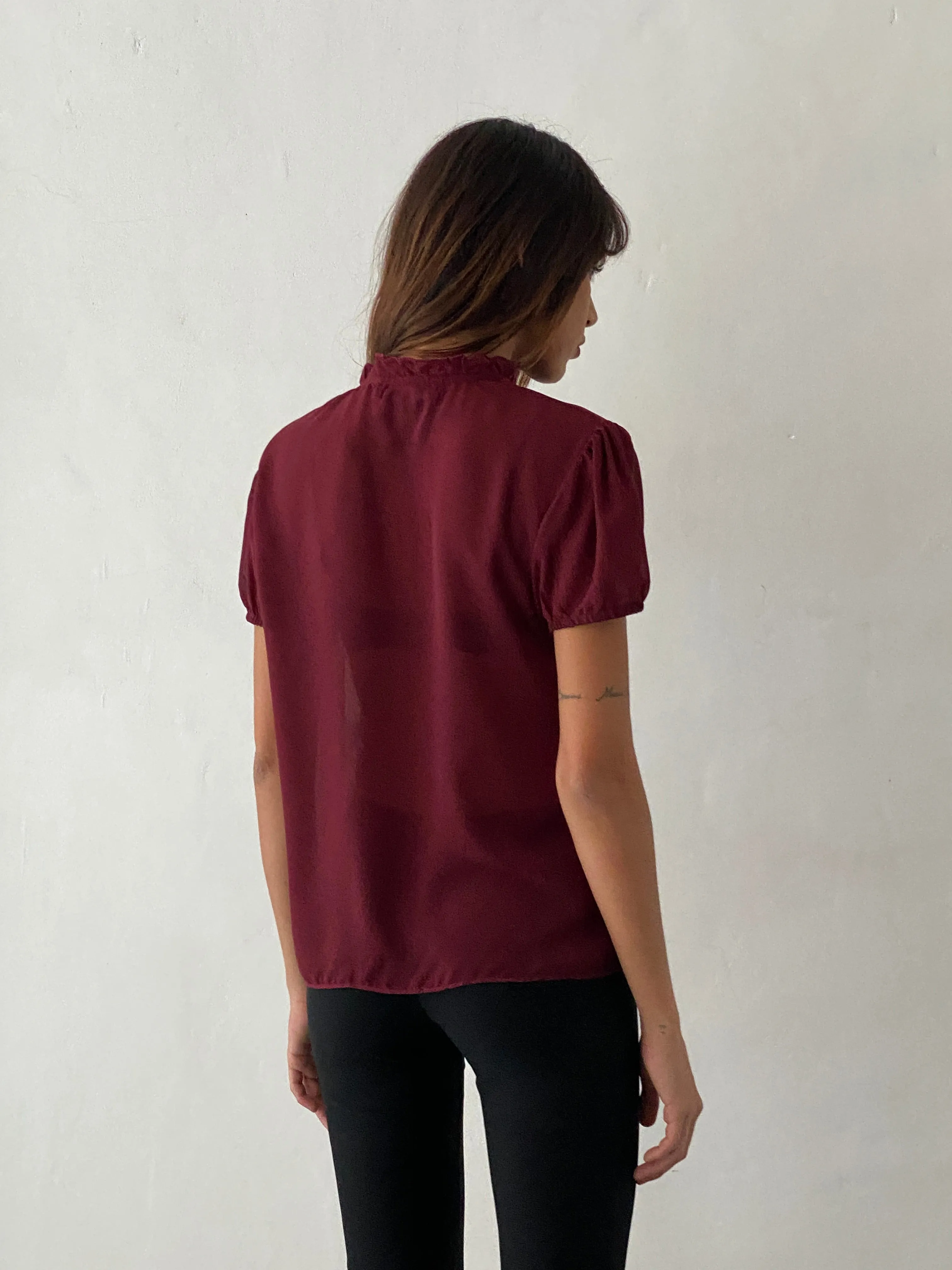Enzo High Neck Blouse in Oxblood Chiffon sold by Motel Rocks product image thumbnail 5