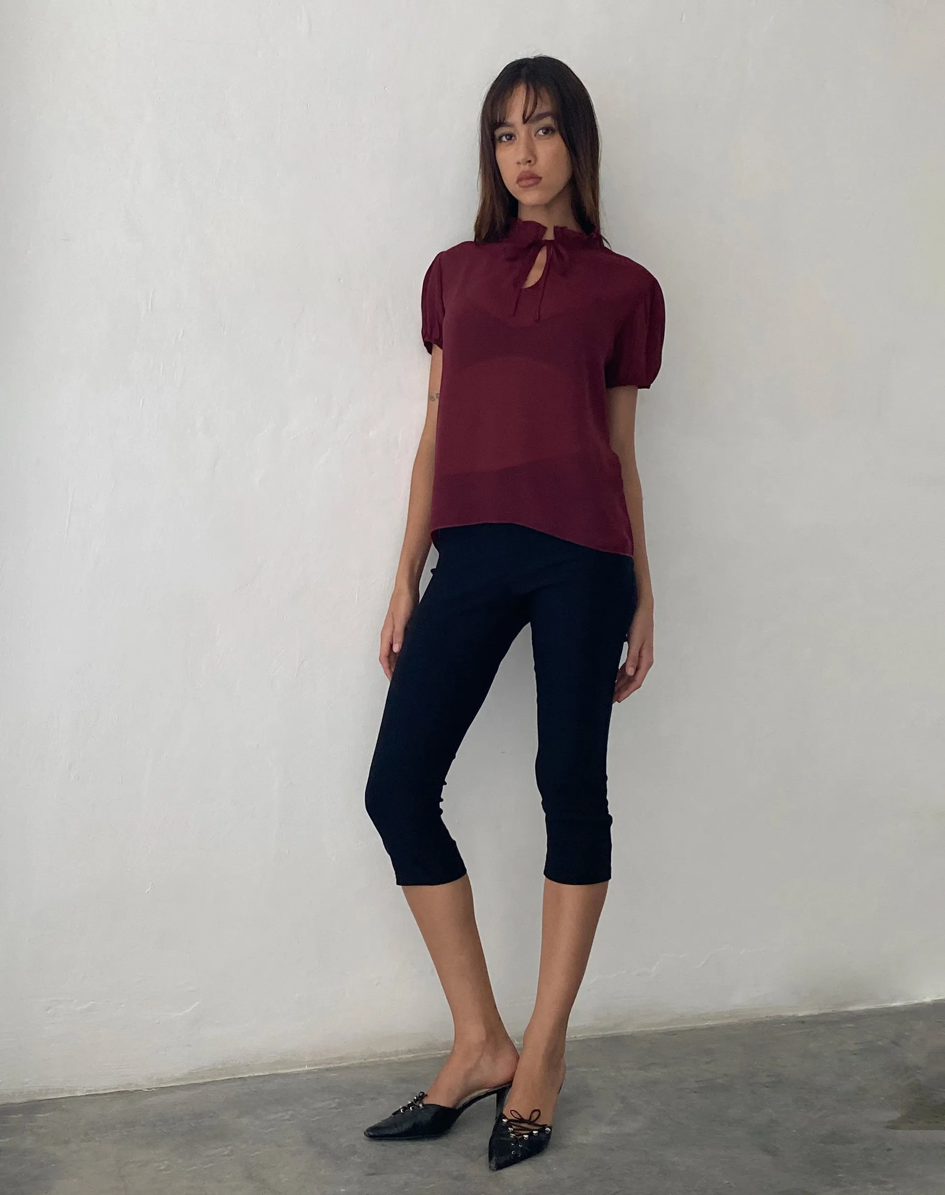 Enzo High Neck Blouse in Oxblood Chiffon sold by Motel Rocks product image thumbnail 4