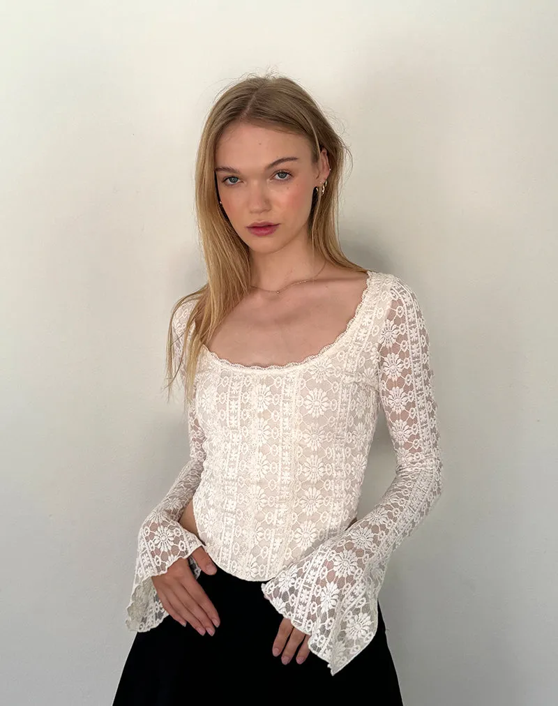 Belle Long Sleeve Top in Regal Lace Ivory sold by Motel Rocks