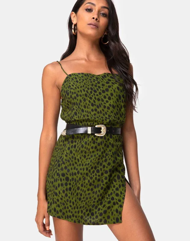 Datista Slip Dress in Cheetah Khaki sold by Motel Rocks