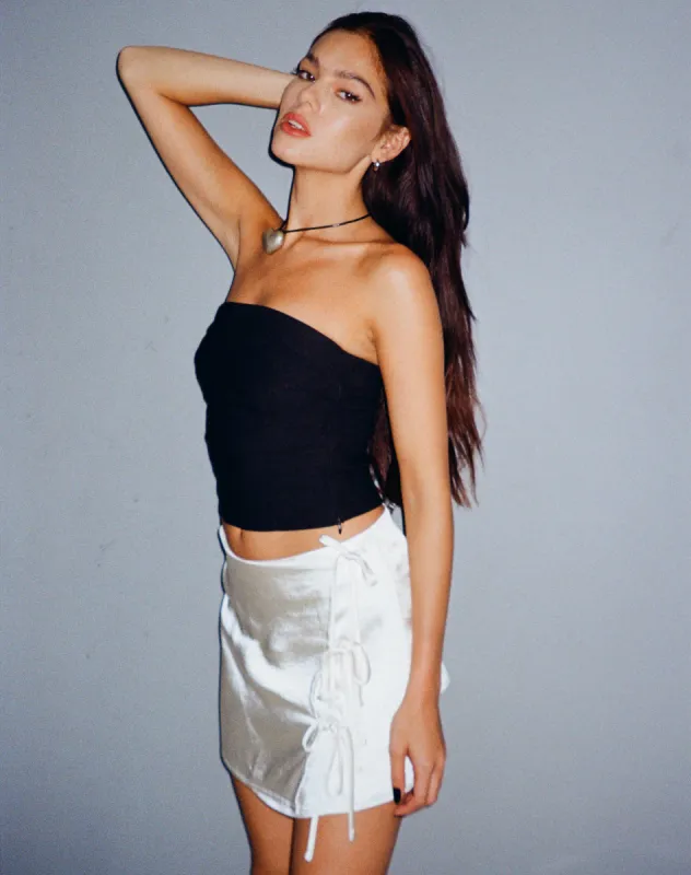 Raykoz Mini Skirt in Satin Ivory sold by Motel Rocks