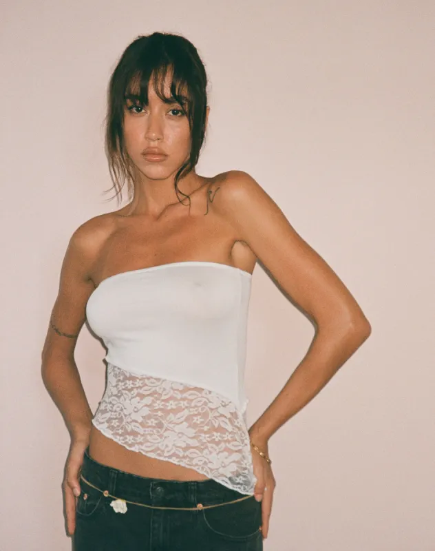 Shanda Bandeau Top in White Lace sold by Motel Rocks