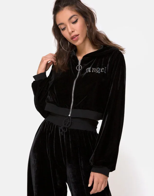 Bomb Hoodie in Black w/ Angel Diamante Hot Fix sold by Motel Rocks