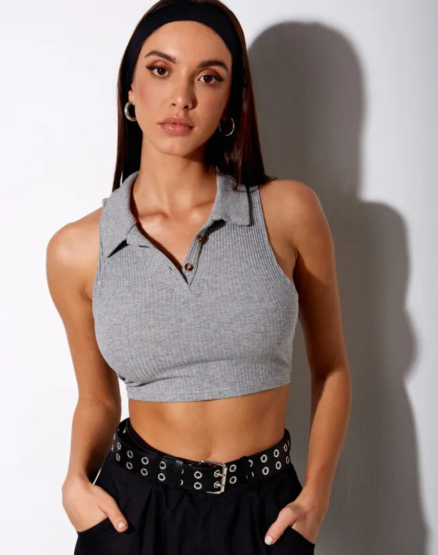 Guaco Crop Top in Rib Grey Marl sold by Motel Rocks