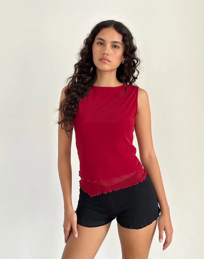Rochie Asymmetric Top in Mesh Cherry sold by Motel Rocks