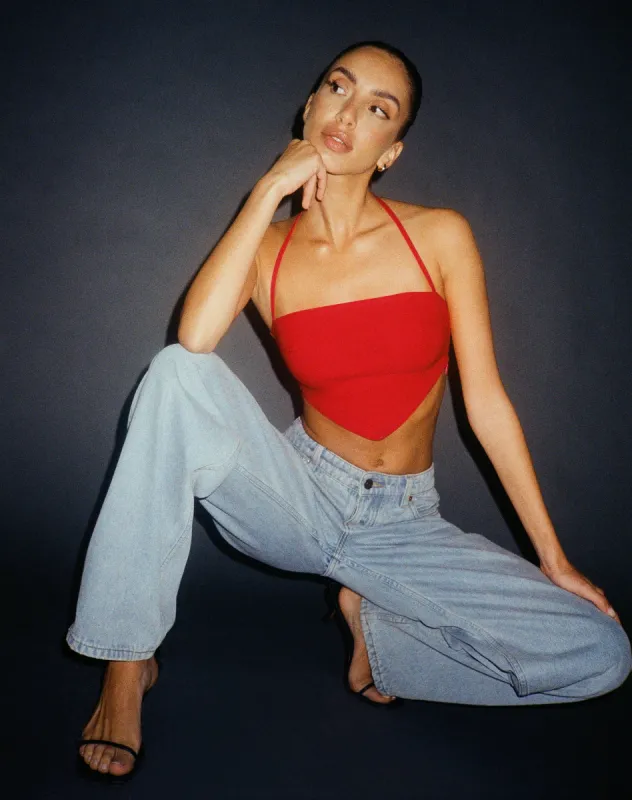 Taina Crop Top in Tailoring Red sold by Motel Rocks