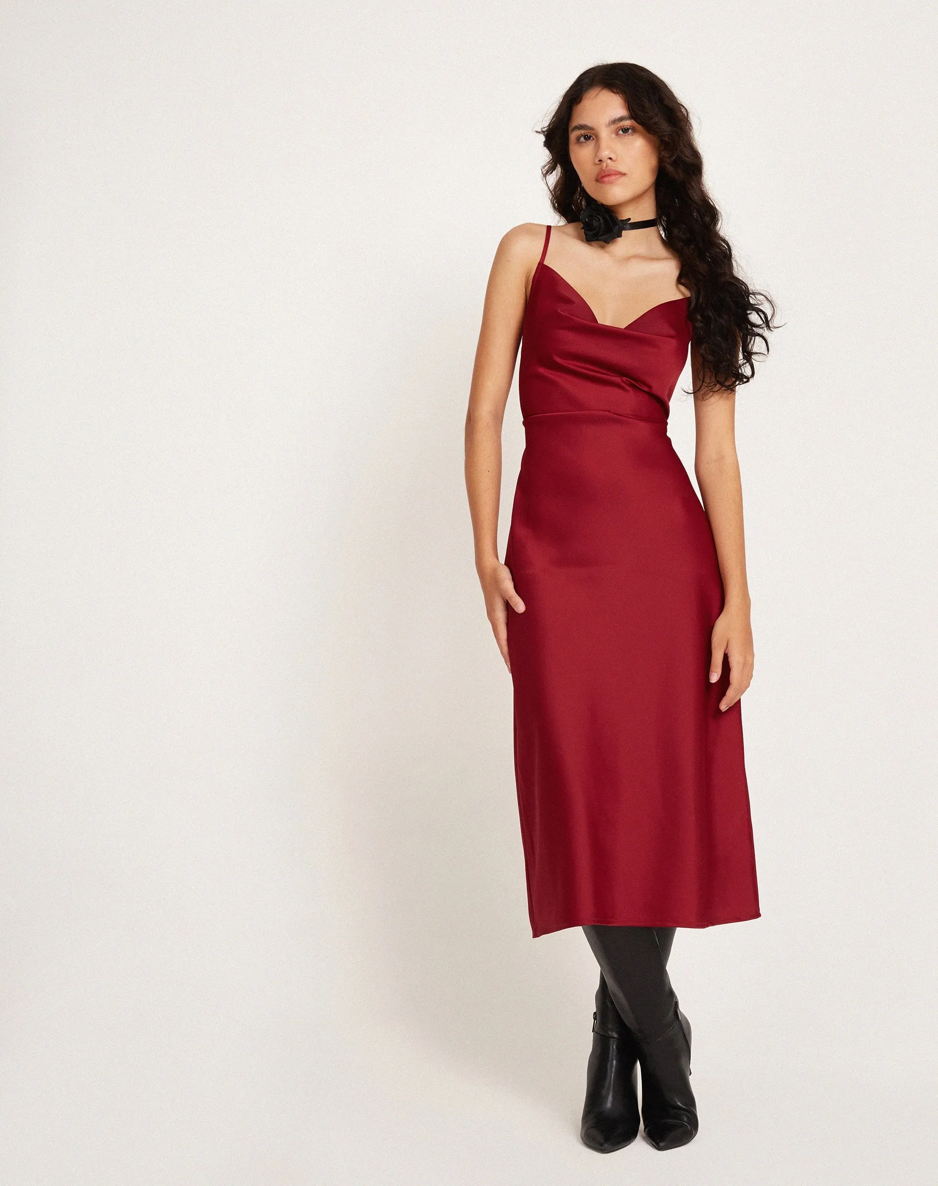 Palasha Midi Dress in Satin Red sold by Motel Rocks product image thumbnail 2