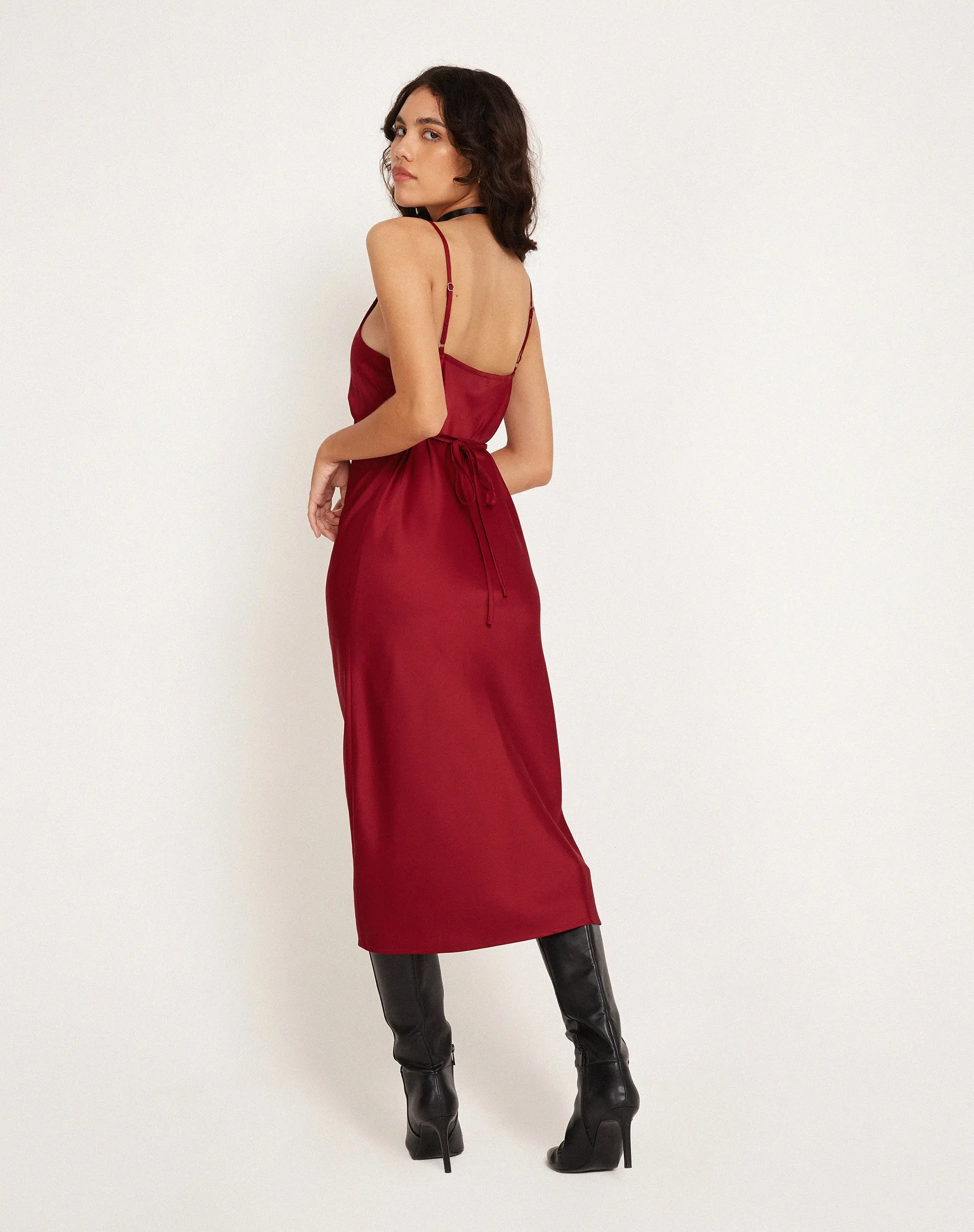Palasha Midi Dress in Satin Red sold by Motel Rocks product image thumbnail 3