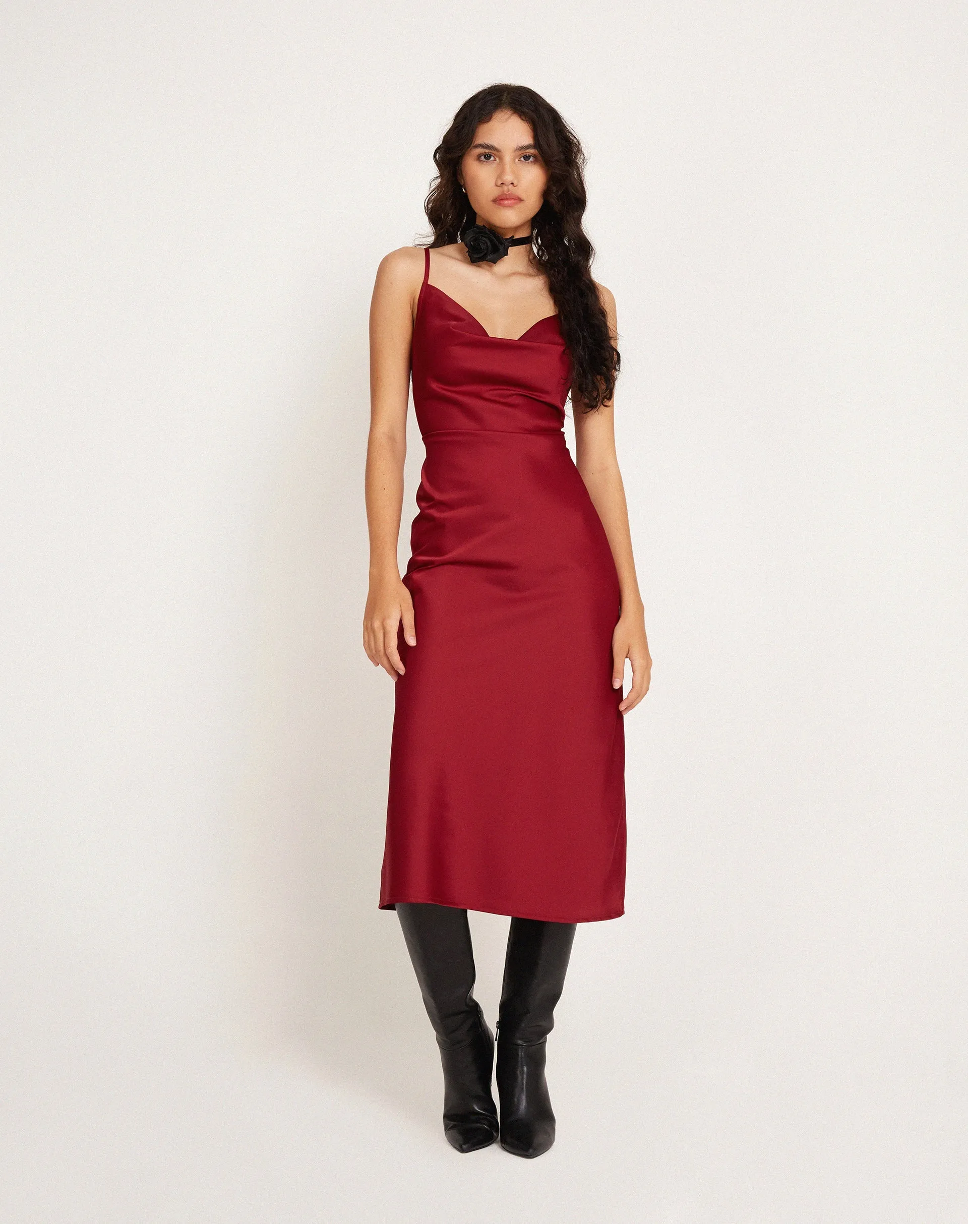 Palasha Midi Dress in Satin Red sold by Motel Rocks product image thumbnail 5