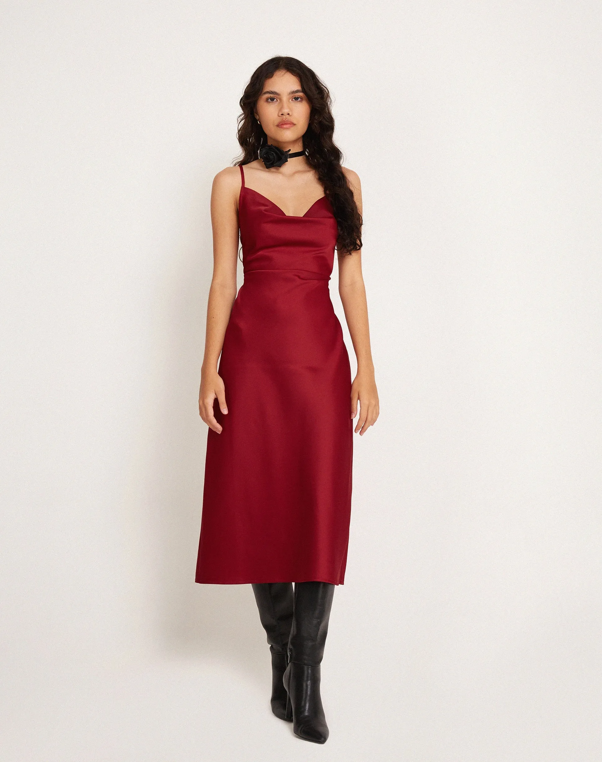 Palasha Midi Dress in Satin Red sold by Motel Rocks product image thumbnail 4