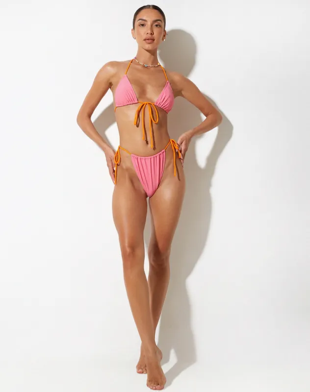 Leyna Bikini Bottom in Pink Terry sold by Motel Rocks