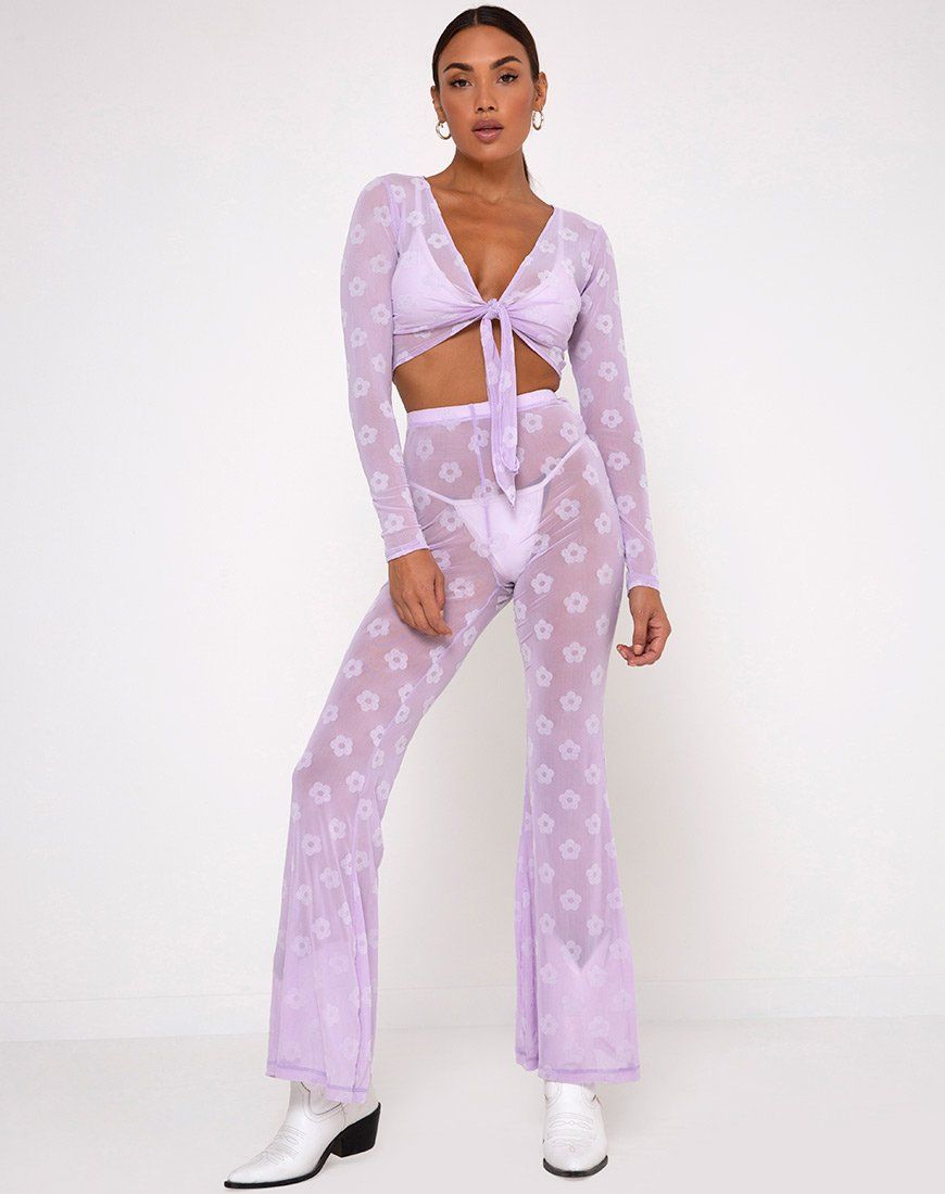 Yun Crop Top in Lilac Mesh Daisy White Flock sold by Motel Rocks product image thumbnail 3