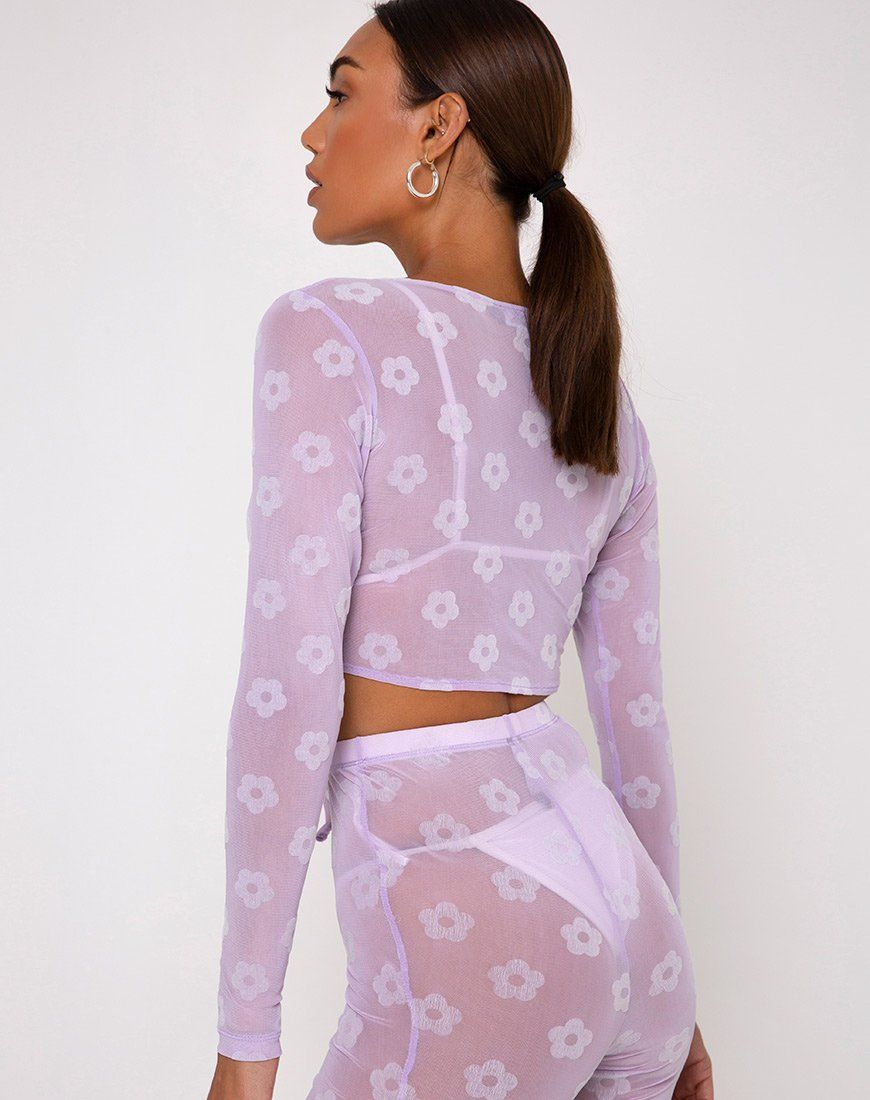 Yun Crop Top in Lilac Mesh Daisy White Flock sold by Motel Rocks product image thumbnail 2