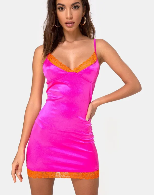 Cupid Dress in Pink with Orange Lace sold by Motel Rocks