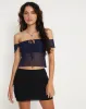 Nabil Bardot Crop Top in Mesh Navy sold by Motel Rocks