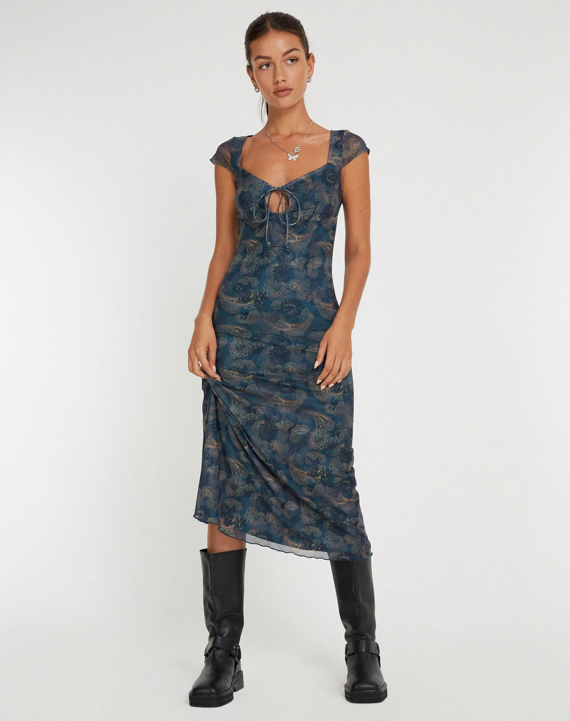 Lunama Mesh Midi Dress in Tonal Blue Paisley sold by Motel Rocks product image thumbnail 5