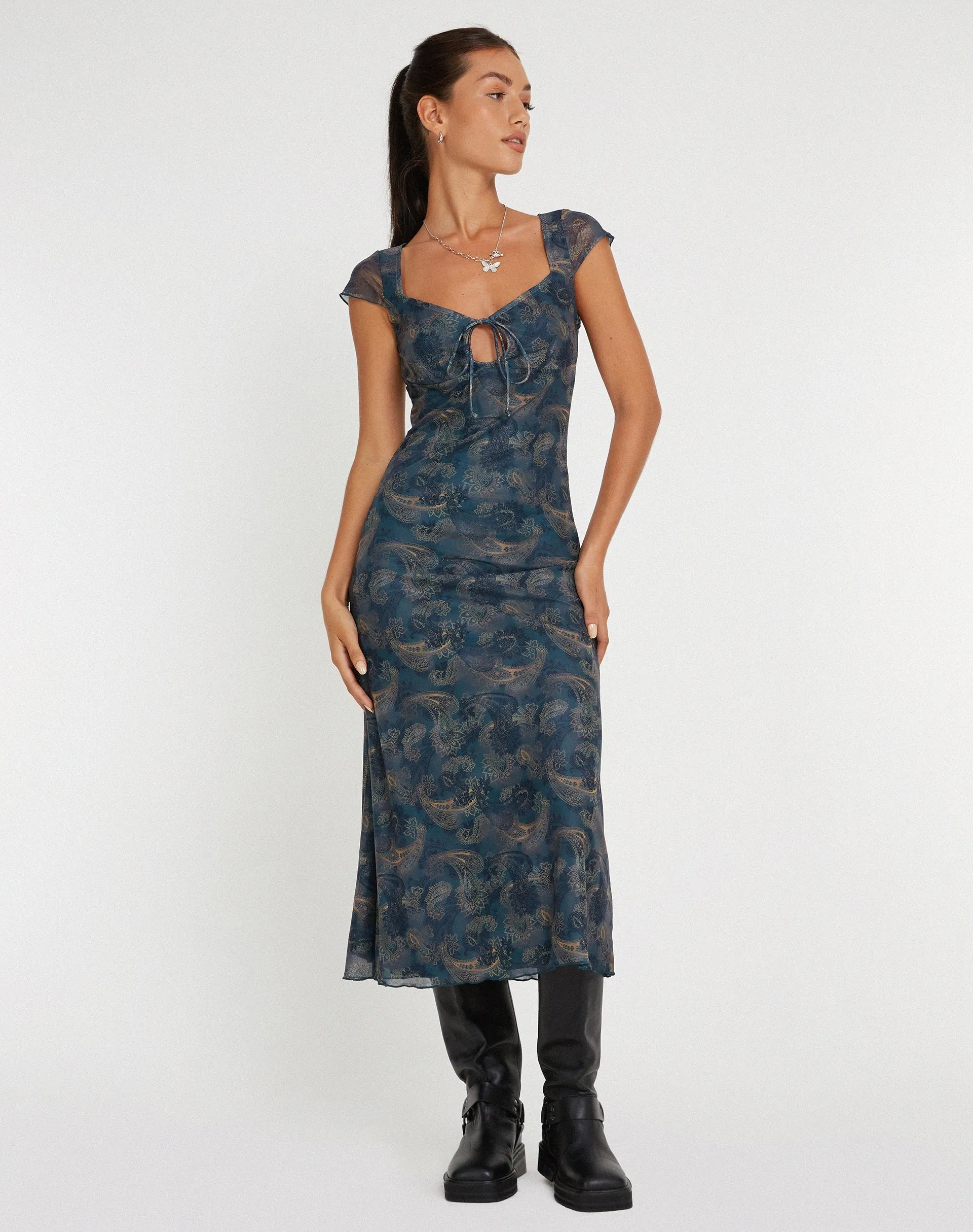 Lunama Mesh Midi Dress in Tonal Blue Paisley sold by Motel Rocks product image thumbnail 3