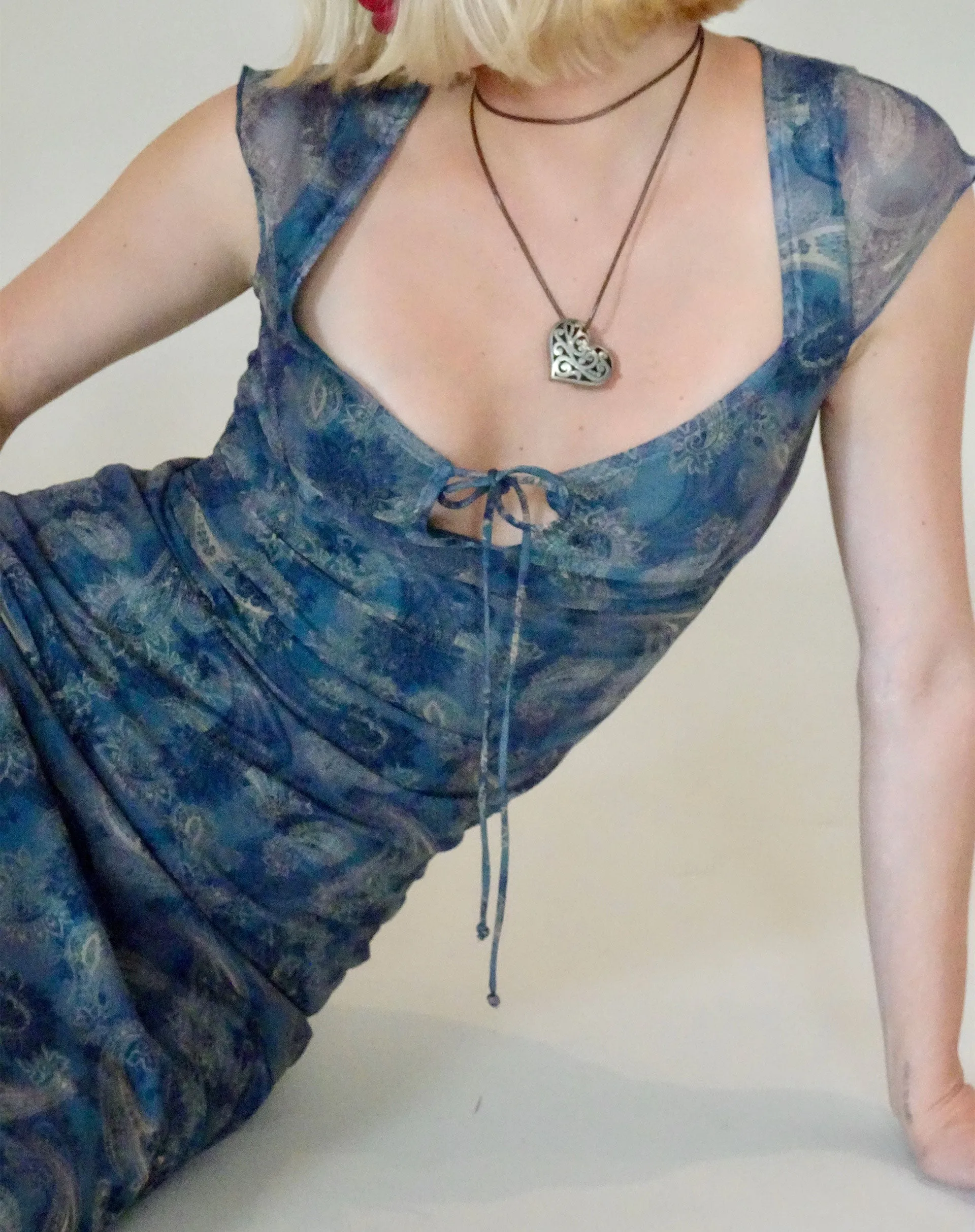 Lunama Mesh Midi Dress in Tonal Blue Paisley sold by Motel Rocks product image thumbnail 2