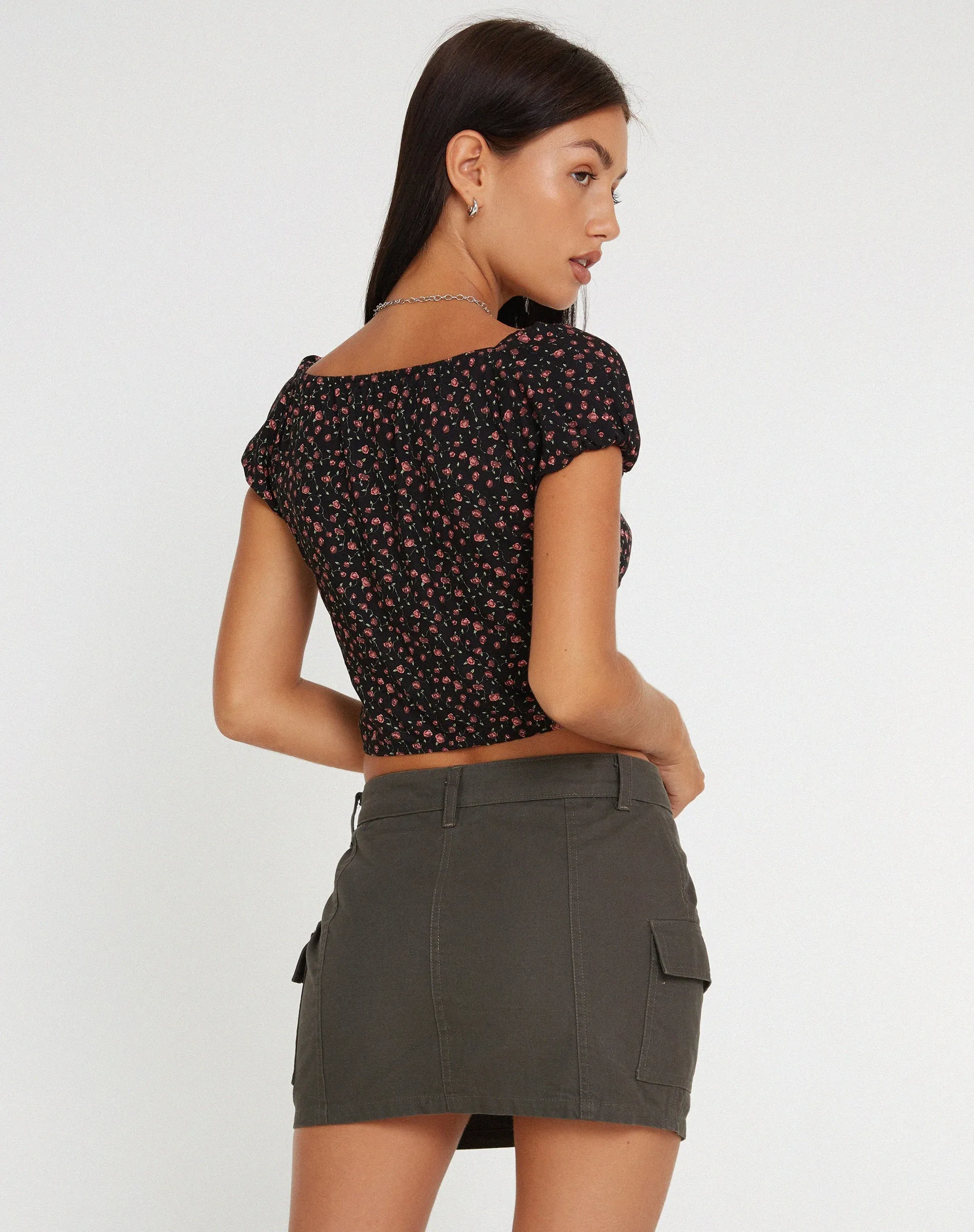 Mave Crop Top in Dark Pink Rose Black sold by Motel Rocks product image thumbnail 4