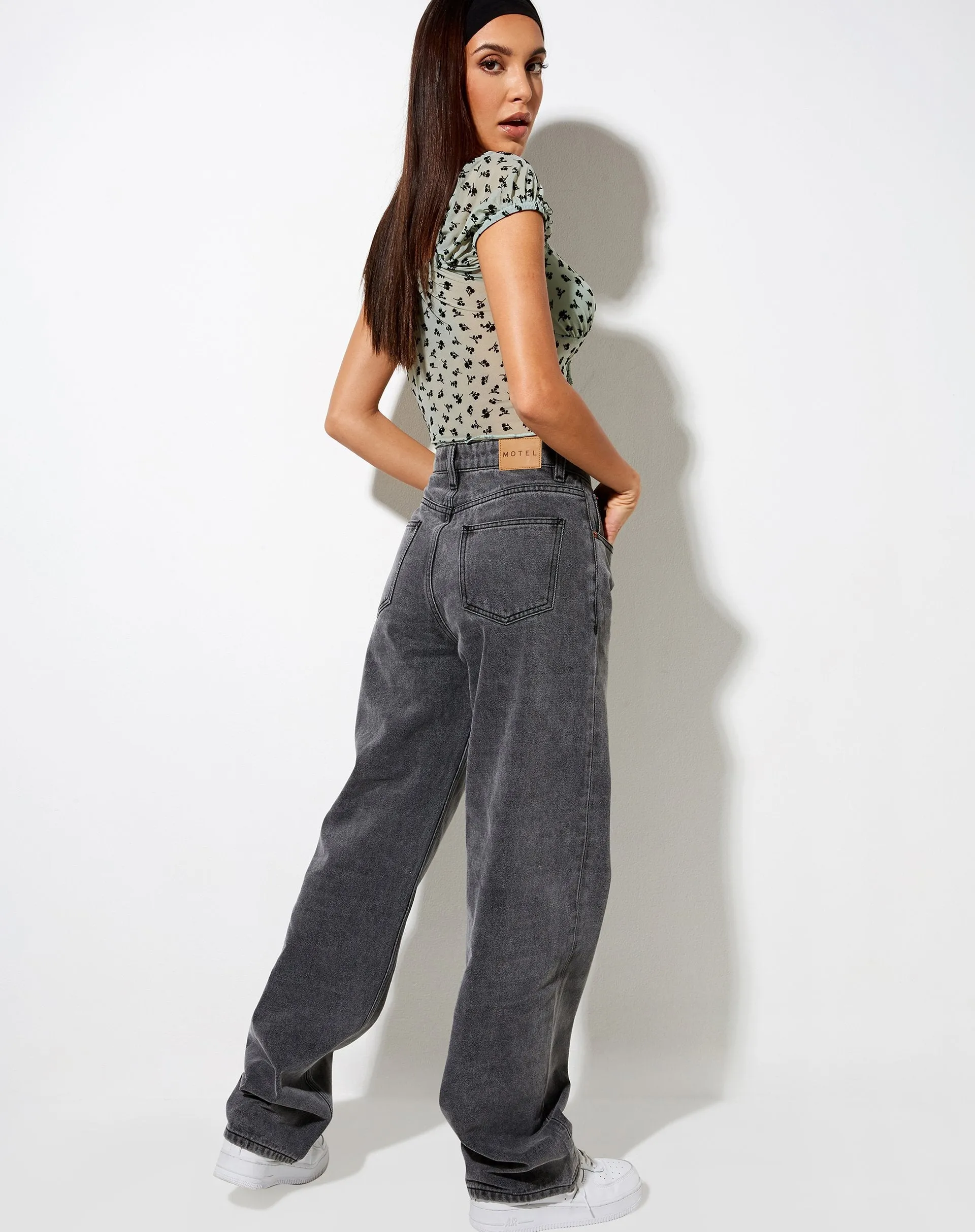 Ganika Crop Top in Sage Flower Buds Black Flock sold by Motel Rocks product image thumbnail 2