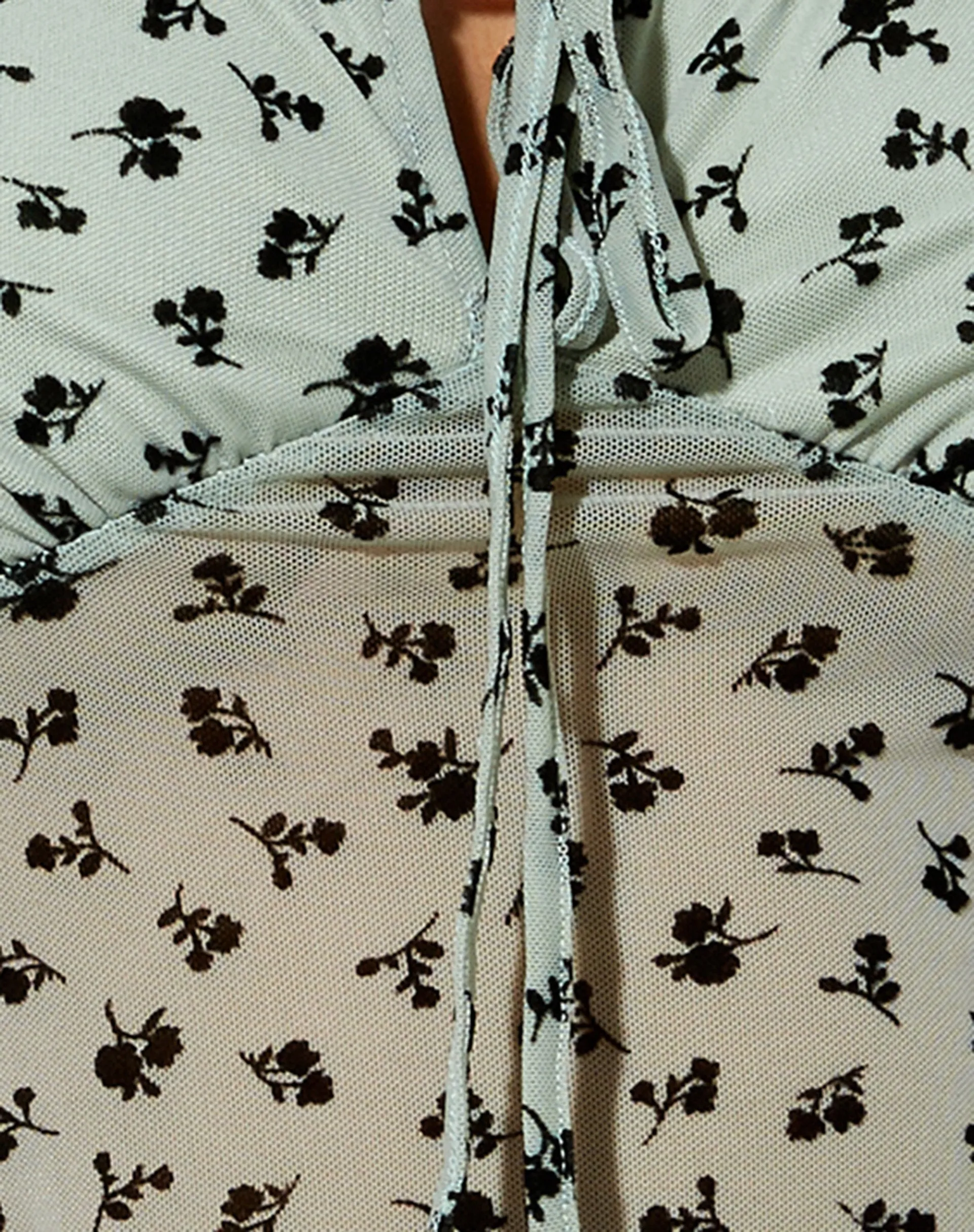 Ganika Crop Top in Sage Flower Buds Black Flock sold by Motel Rocks product image thumbnail 5