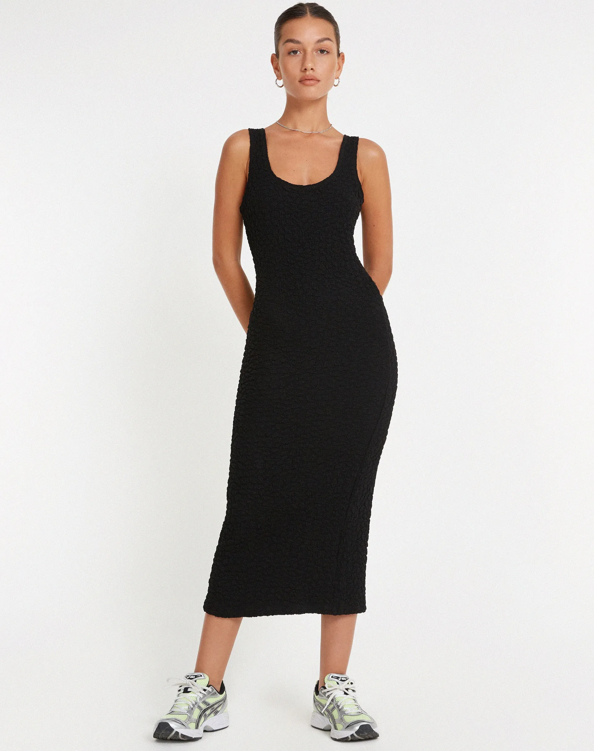 Roski Textured Midi Dress in Black sold by Motel Rocks product image thumbnail 3