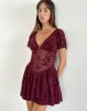 Geni Mini Dress in Botanical Flower Maroon sold by Motel Rocks