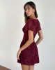 Geni Mini Dress in Botanical Flower Maroon sold by Motel Rocks