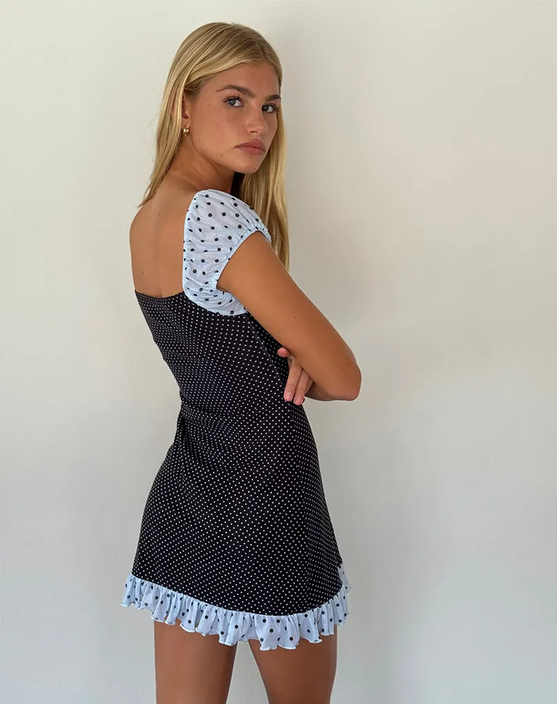 Sevda Mini Dress in Blue Black Basic Polka sold by Motel Rocks product image thumbnail 5