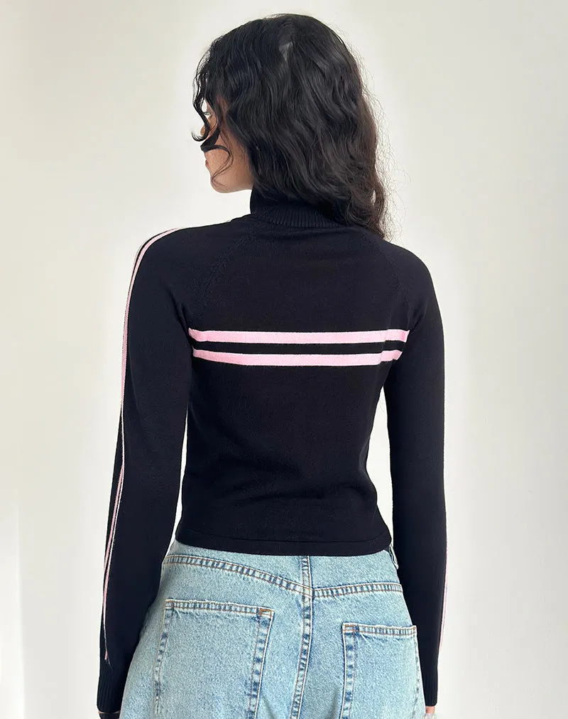 Talisa Zip Through Jacket in Black with Pink Stripe sold by Motel Rocks product image thumbnail 4