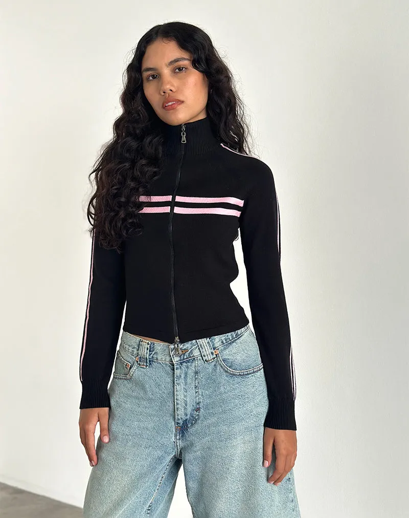 Talisa Zip Through Jacket in Black with Pink Stripe sold by Motel Rocks product image thumbnail 3