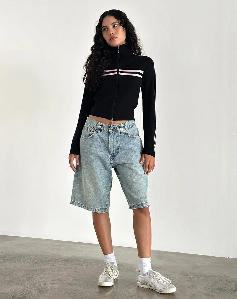 Talisa Zip Through Jacket in Black with Pink Stripe sold by Motel Rocks product image thumbnail 2