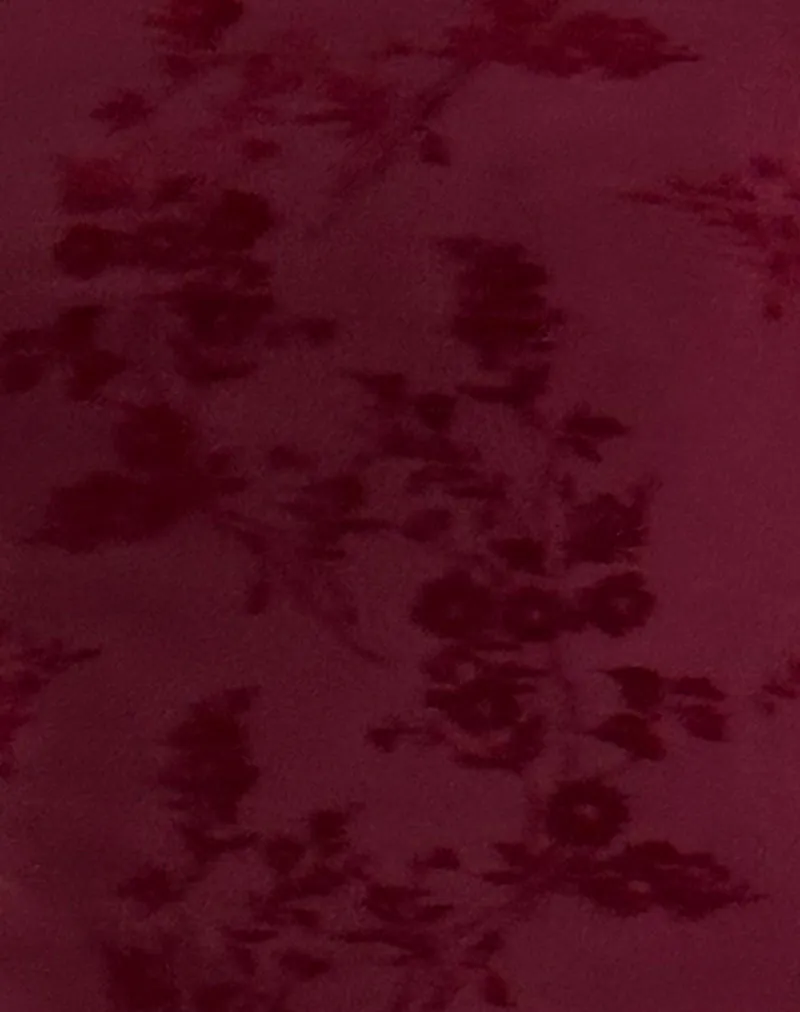 Renata Mini Dress in Flocked Botanical Flower Maroon sold by Motel Rocks product image thumbnail 5