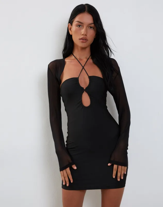 Deluna Long Sleeve Mini Dress in Black Lycra sold by Motel Rocks